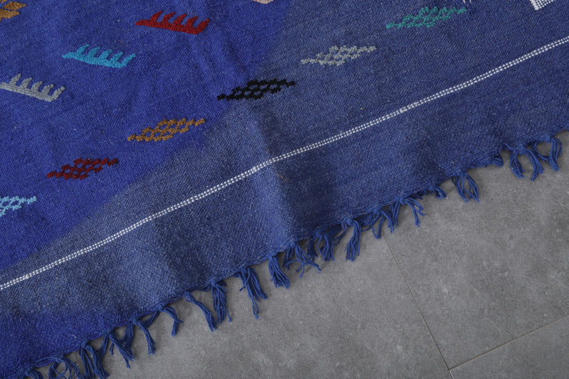 Handwoven Kilim 3.2 FT X 4.7 FT - Artisan Blue Rug with Geometric Patterns