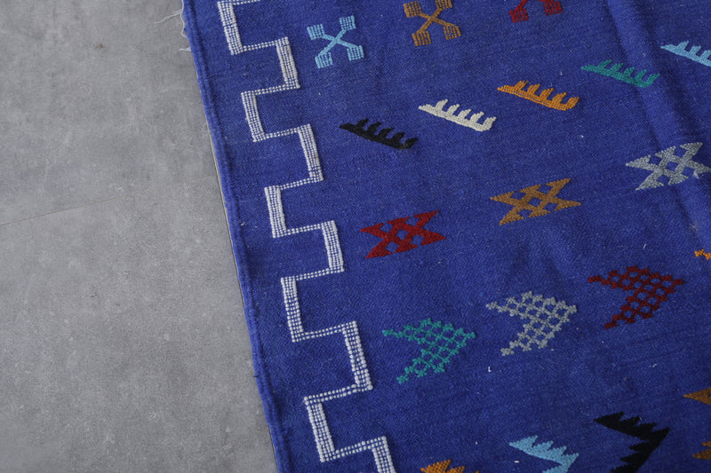 Handwoven Kilim 3.2 FT X 4.7 FT - Artisan Blue Rug with Geometric Patterns