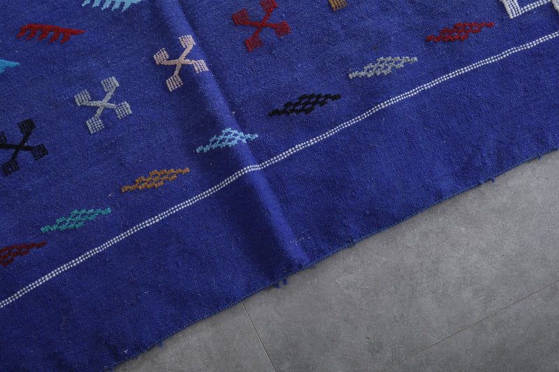 Handwoven Kilim 3.2 FT X 4.7 FT - Artisan Blue Rug with Geometric Patterns