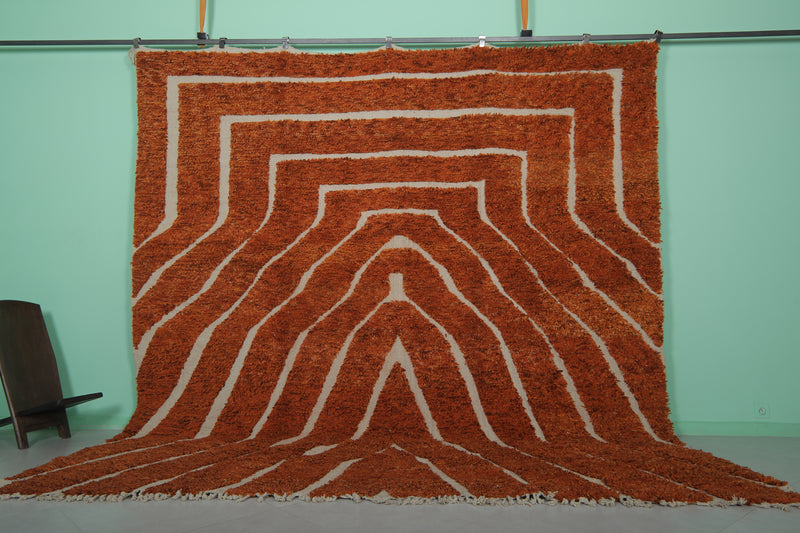 Orange Moroccan Rug - Handwoven 10.8 x 11.6 Feet | Bold Statement Piece