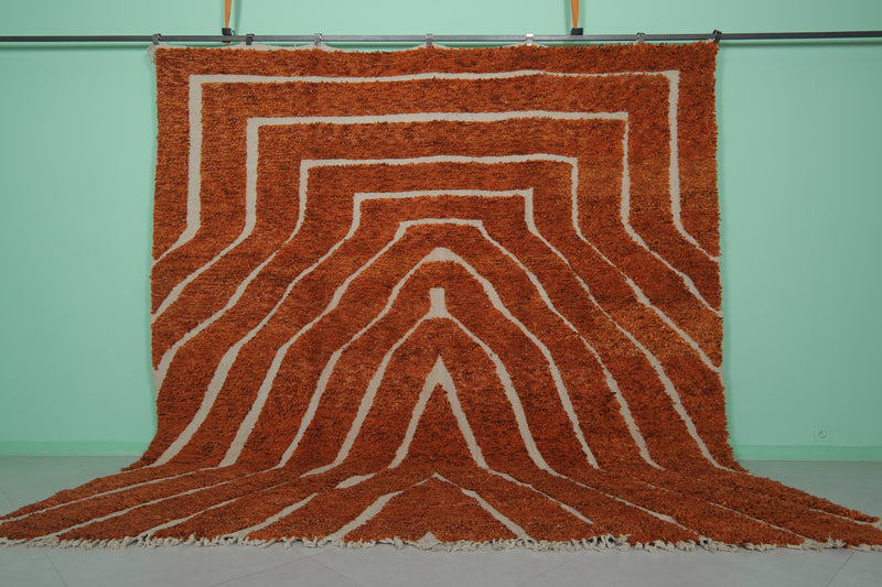 Orange Moroccan Rug - Handwoven 10.8 x 11.6 Feet | Bold Statement Piece