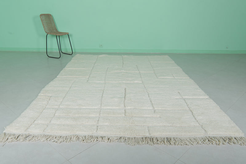 Handwoven Moroccan Rug -  6.9 FT x 10 FT | White with Subtle Block Pattern