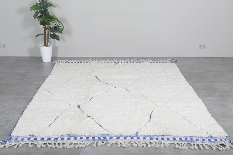 Handmade Moroccan rug - Beni ourain wool rug - Blue and White Custom Rug - custom moroccan rugs