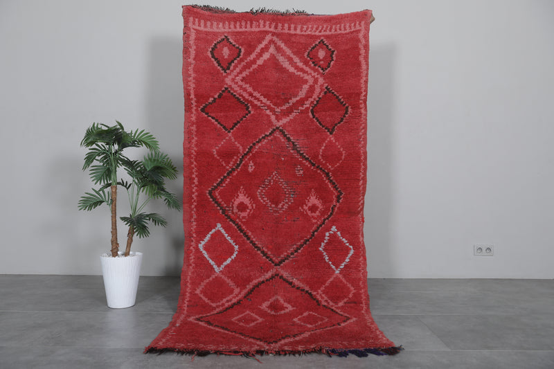 Vintage Red Moroccan Rug – 3.8 x 8.5 ft | Handwoven Berber Elegance