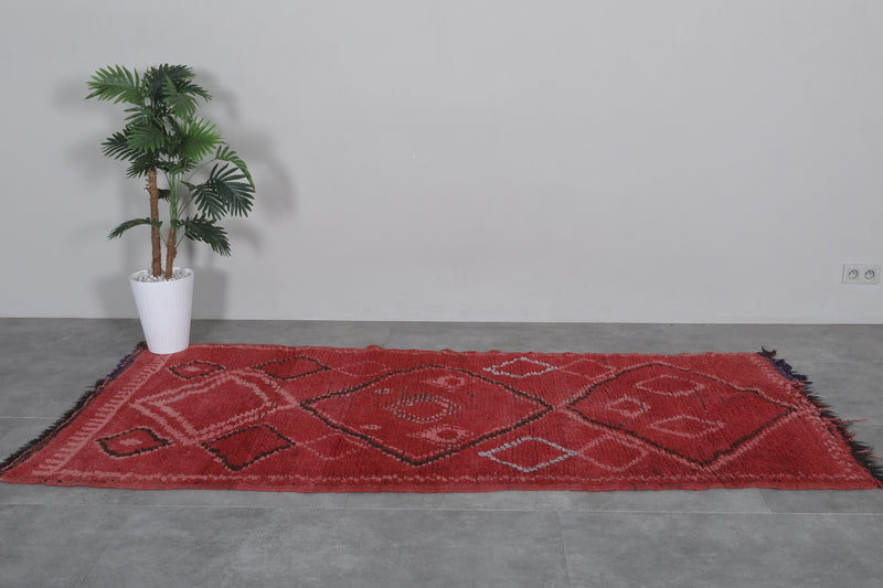 Vintage Red Moroccan Rug – 3.8 x 8.5 ft | Handwoven Berber Elegance