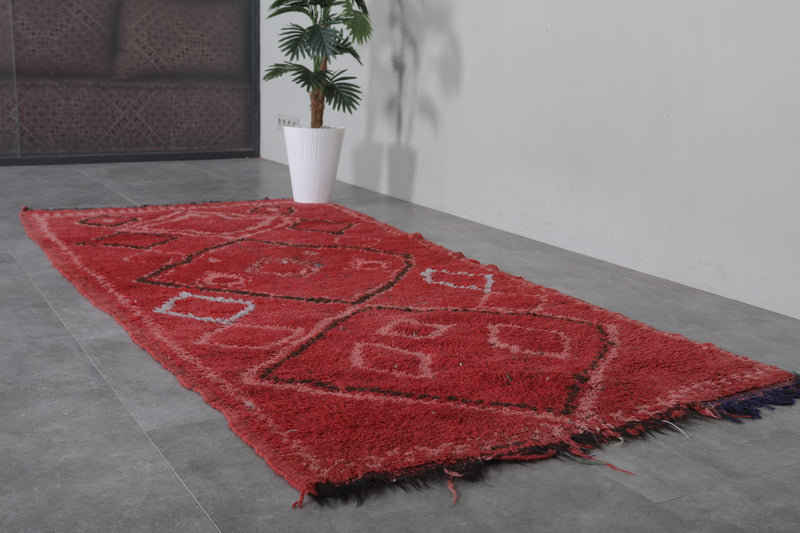 Vintage Red Moroccan Rug – 3.8 x 8.5 ft | Handwoven Berber Elegance