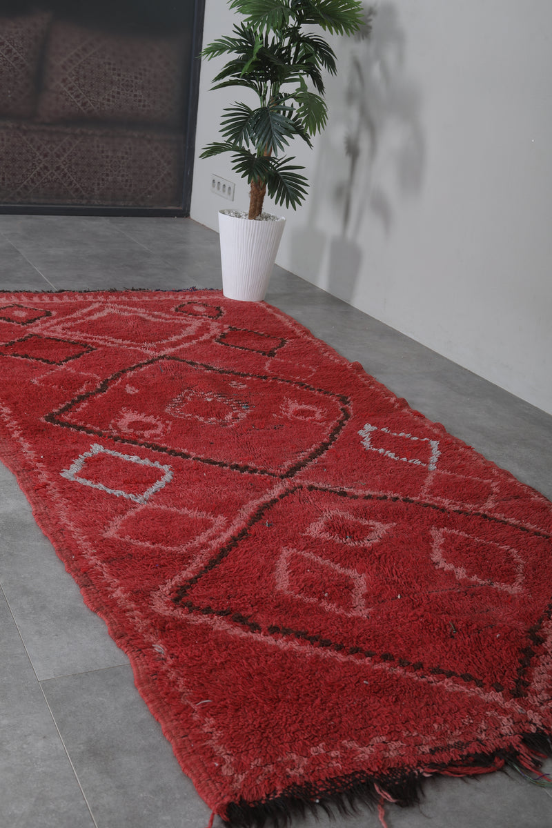 Vintage Red Moroccan Rug – 3.8 x 8.5 ft | Handwoven Berber Elegance