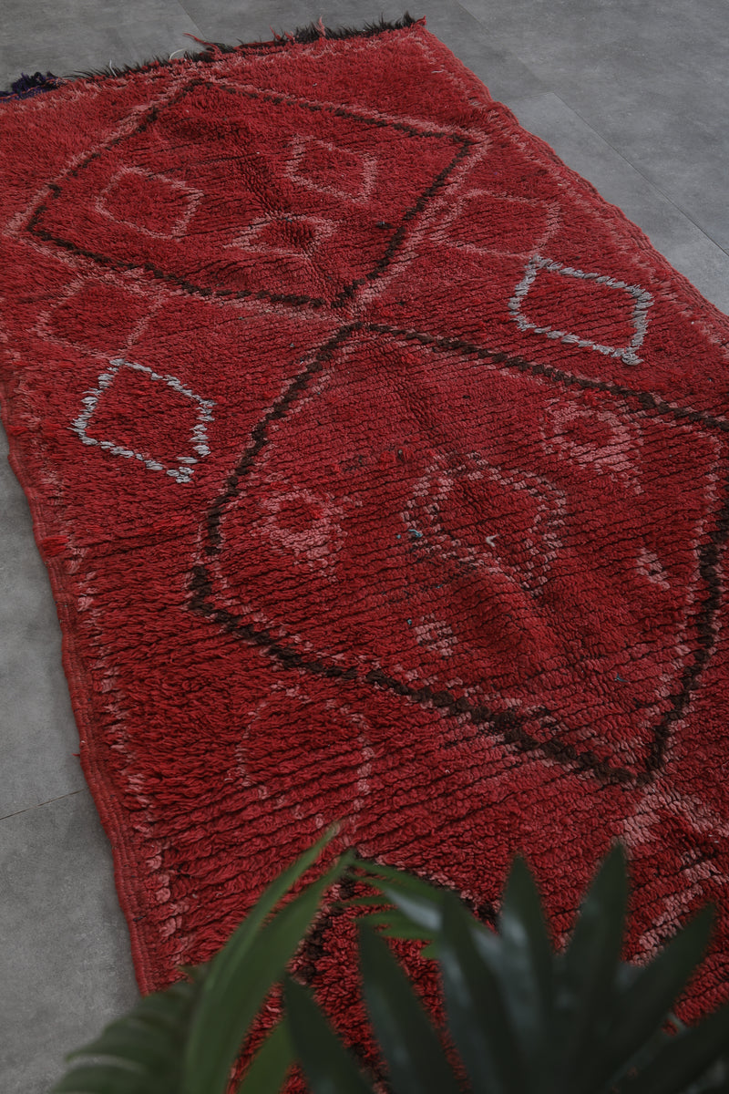 Vintage Red Moroccan Rug – 3.8 x 8.5 ft | Handwoven Berber Elegance