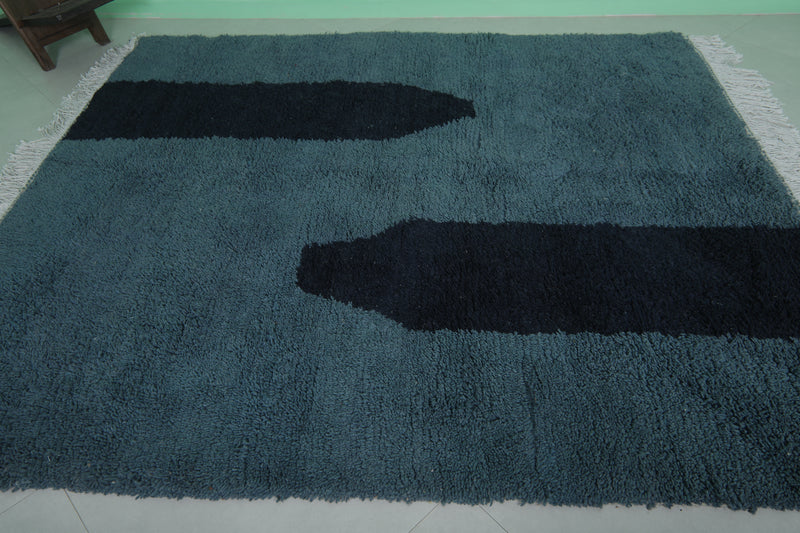 Blue Handmade Berber Rug - Contemporary Design | 7 x 8.1 ft