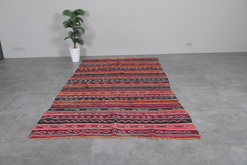 Handwoven Moroccan Kilim 5.7 FT x 10.5 FT - Vibrant Vintage Rug