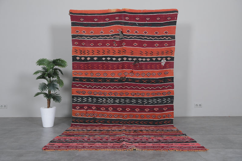 Handwoven Moroccan Kilim 5.7 FT x 10.5 FT - Vibrant Vintage Rug