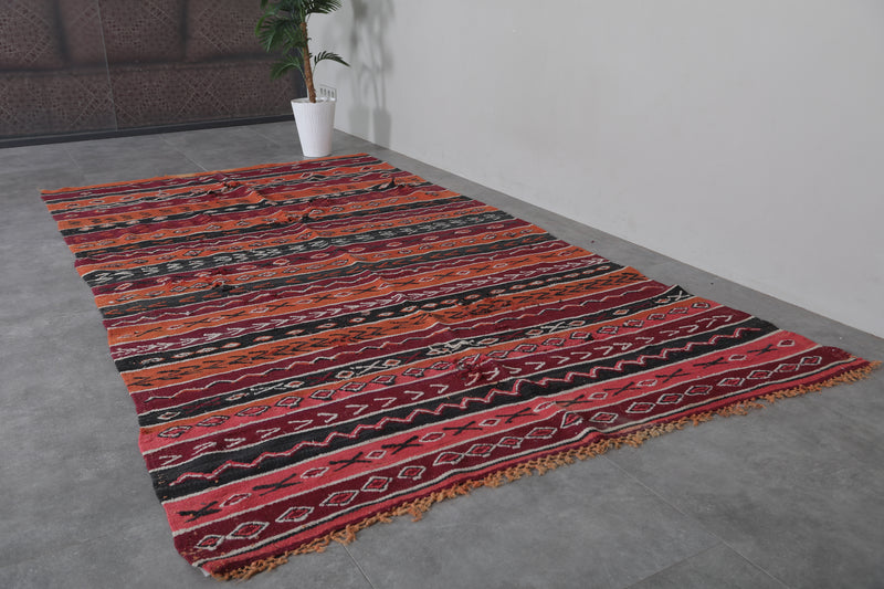 Handwoven Moroccan Kilim 5.7 FT x 10.5 FT - Vibrant Vintage Rug