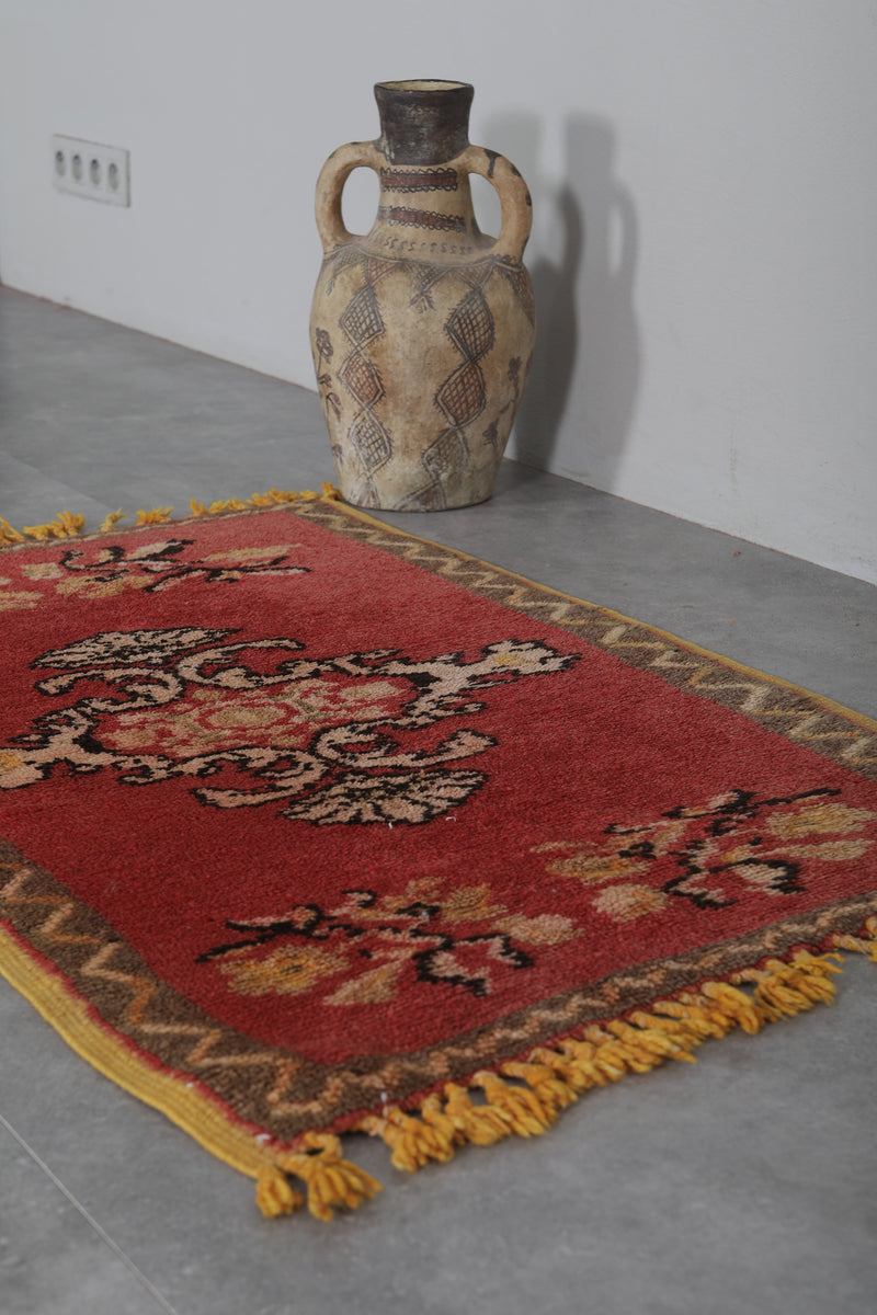 Red Moroccan Rug - 2.4 x 3.7 ft | Traditional Handmade Design