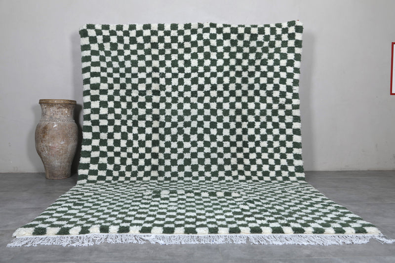 Green Moroccan Rug - 8.3 x 11.9 ft | Handwoven Checkered Design