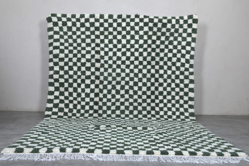 Green Moroccan Rug - 8.3 x 11.9 ft | Handwoven Checkered Design