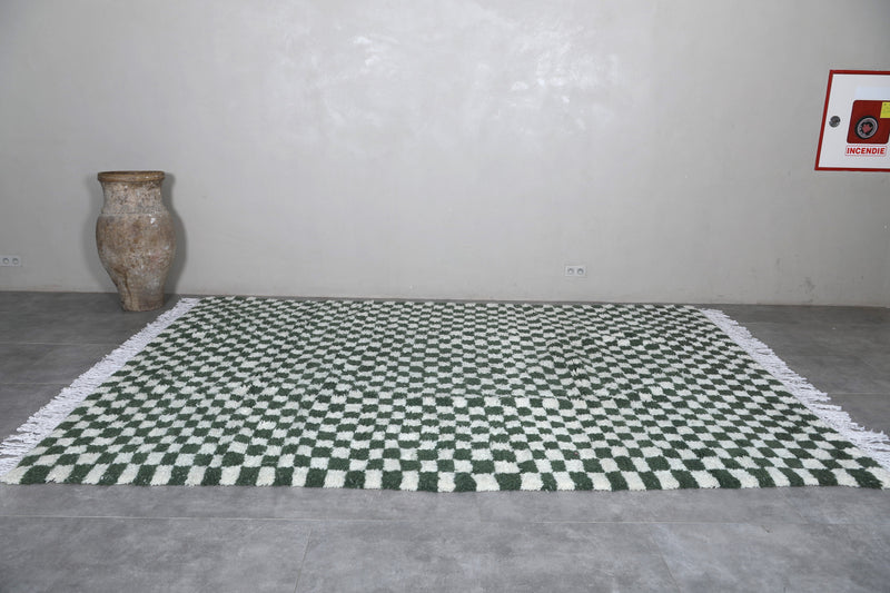 Green Moroccan Rug - 8.3 x 11.9 ft | Handwoven Checkered Design