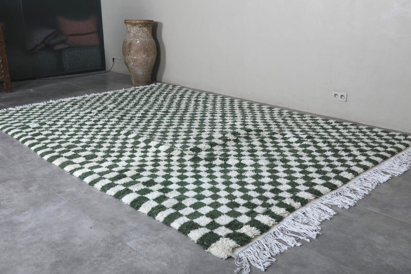 Green Moroccan Rug - 8.3 x 11.9 ft | Handwoven Checkered Design