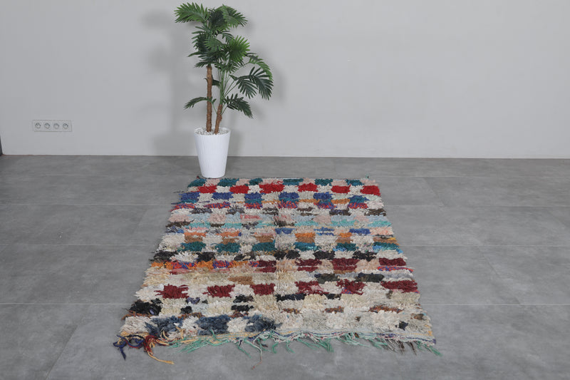 Colorful Moroccan Runner Rug 3.9 x 6.5 Feet - Handwoven Boucherouite