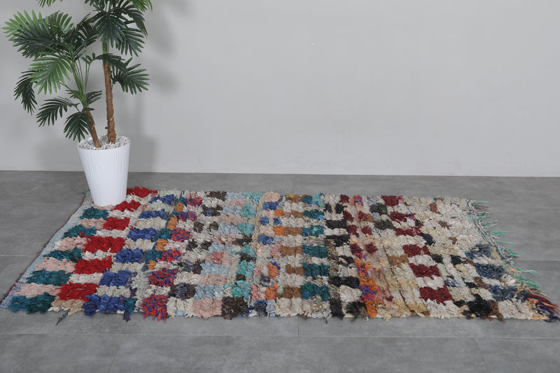 Colorful Moroccan Runner Rug 3.9 x 6.5 Feet - Handwoven Boucherouite