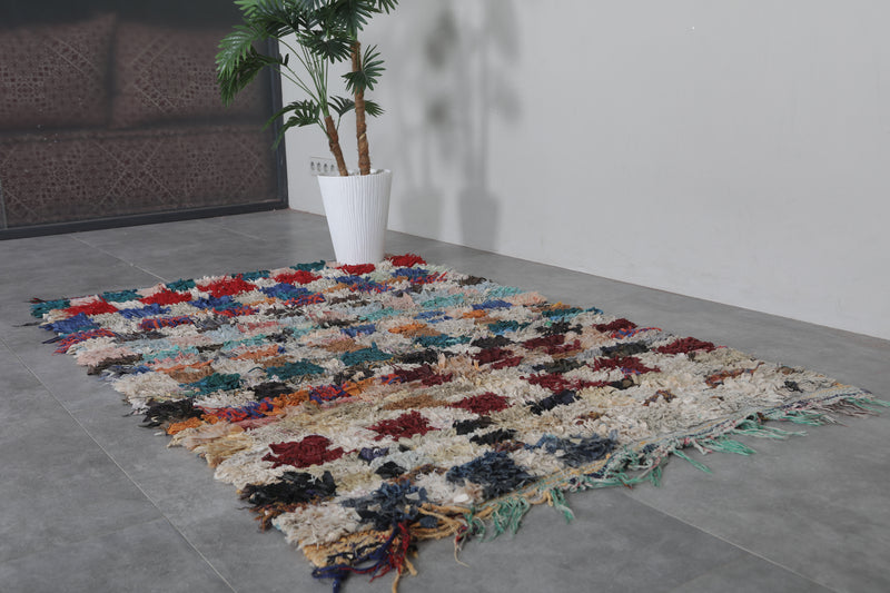 Colorful Moroccan Runner Rug 3.9 x 6.5 Feet - Handwoven Boucherouite