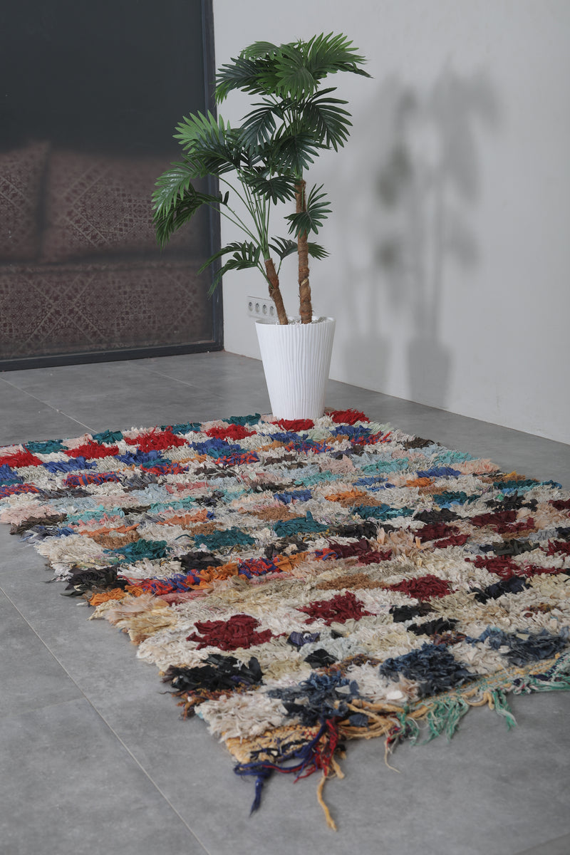 Colorful Moroccan Runner Rug 3.9 x 6.5 Feet - Handwoven Boucherouite