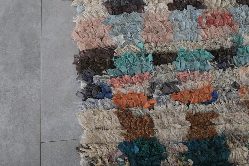 Colorful Moroccan Runner Rug 3.9 x 6.5 Feet - Handwoven Boucherouite