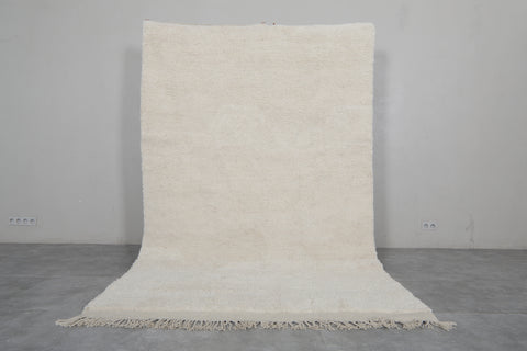 Authentic Moroccan Rug 6.3 x 9.6 ft – Plush Off-White with Fringe Detail | Perfect for Modern & Boho Decor - beni ourain rug