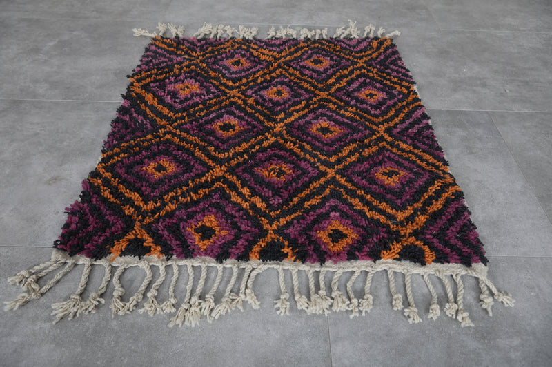 Berber Moroccan Rug - Handwoven 3.2 x 3.5 Feet | Vibrant Geometric Design