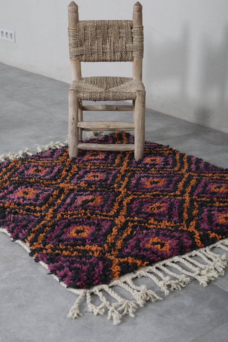 Berber Moroccan Rug - Handwoven 3.2 x 3.5 Feet | Vibrant Geometric Design