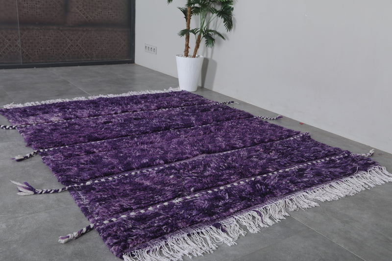 Moroccan Berber Rug 5.1 x 6.4 Ft - Purple Handmade Wool