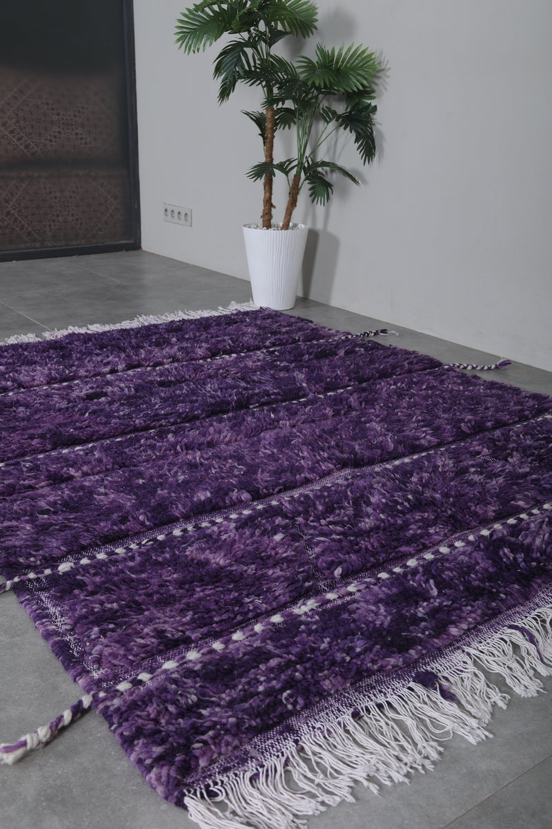 Moroccan Berber Rug 5.1 x 6.4 Ft - Purple Handmade Wool