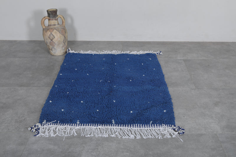 Blue moroccan handmade rug 3.1 FT X 4.1 FT