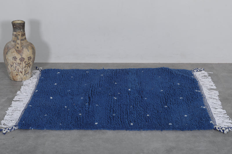 Blue moroccan handmade rug 3.1 FT X 4.1 FT