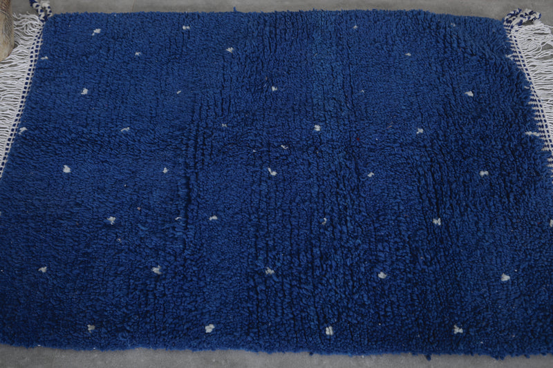 Blue moroccan handmade rug 3.1 FT X 4.1 FT