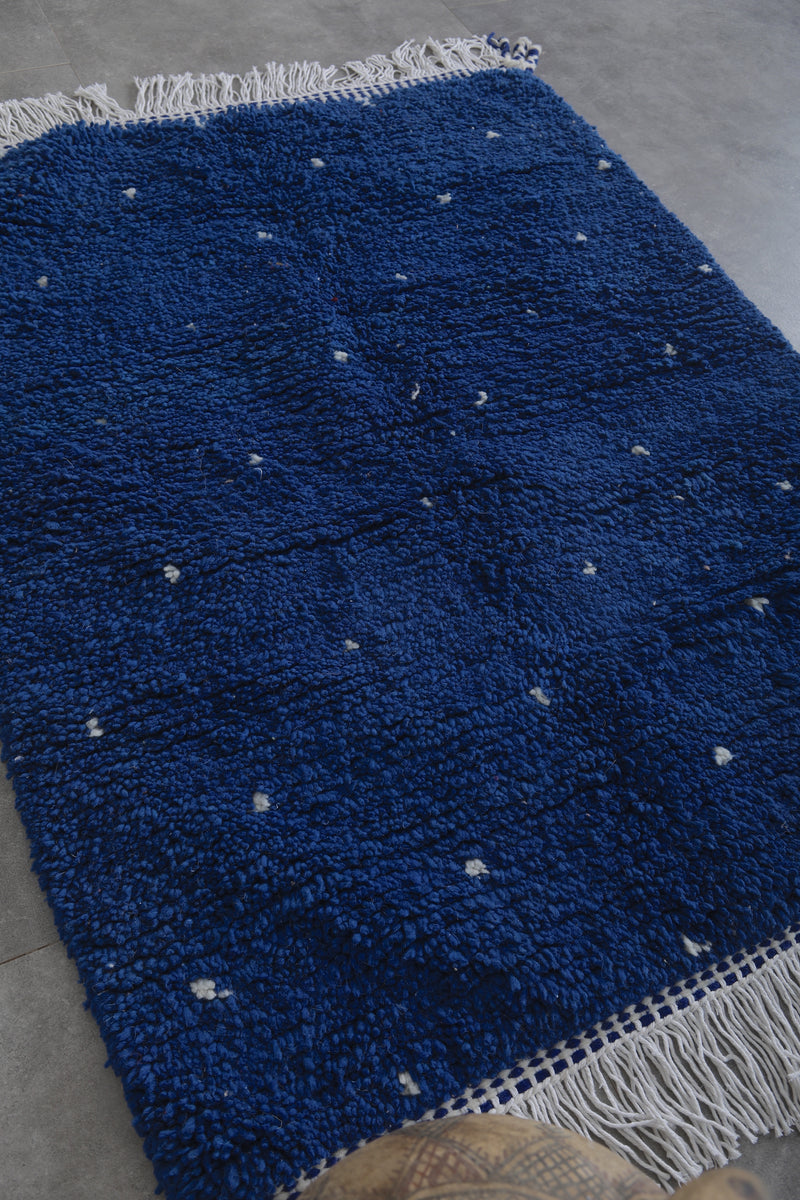 Blue moroccan handmade rug 3.1 FT X 4.1 FT