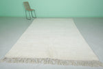 Minimalist Moroccan Rug - 6.7 x 9.8 ft | Soft White with Fringe