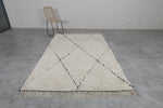 Handmade Moroccan Rug - 5.2 x 8.3 Feet, Cream with Black Diamond Pattern | Berber Style