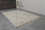 Handmade Moroccan Rug - 5.2 x 8.3 Feet, Cream with Black Diamond Pattern | Berber Style