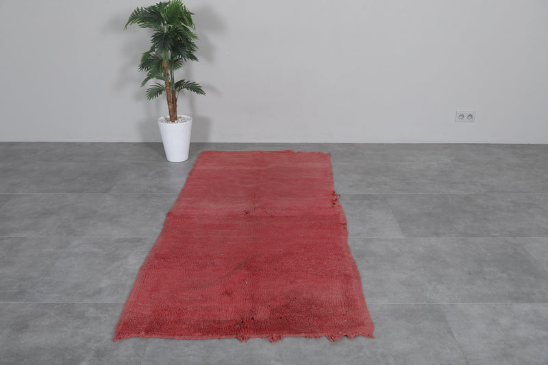 Red Berber Rug 3.4 x 7.4 FT - Handwoven Moroccan Carpet