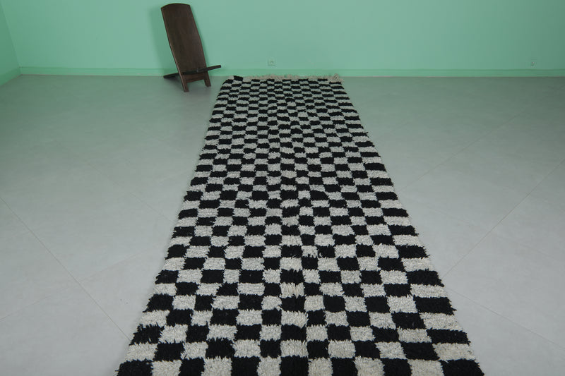 Moroccan Runner Rug - Black Checkered 4.3ft x 13.5ft