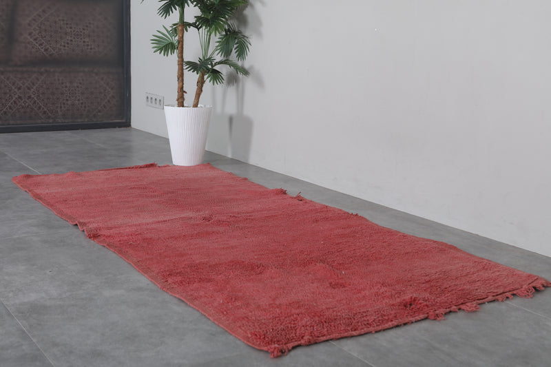 Red Berber Rug 3.4 x 7.4 FT - Handwoven Moroccan Carpet