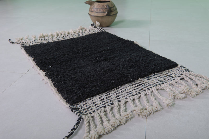 Black Moroccan Rug - 2 x 3 Feet | Handmade Wool Accent Rug