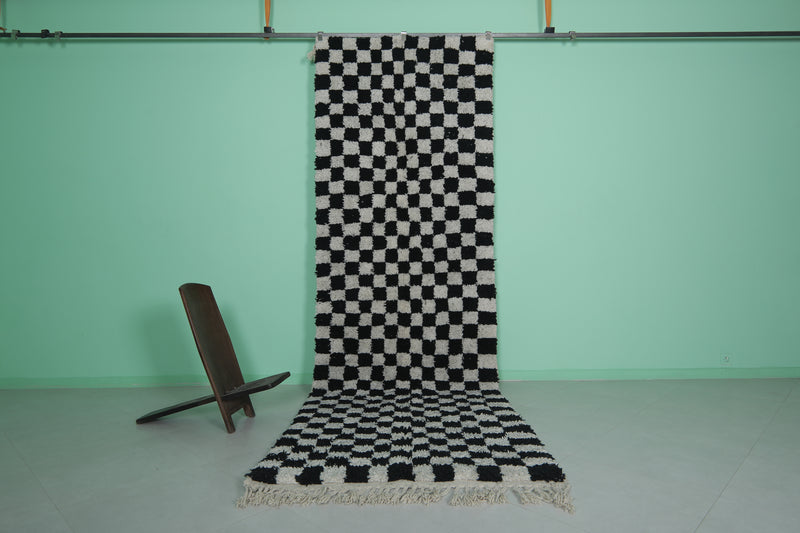 Moroccan Runner Rug - Black Checkered 4.3ft x 13.5ft