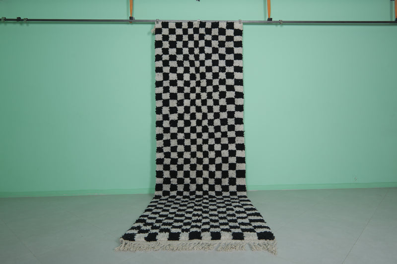 Moroccan Runner Rug - Black Checkered 4.3ft x 13.5ft