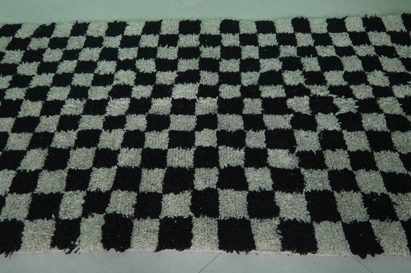 Moroccan Runner Rug - Black Checkered 4.3ft x 13.5ft