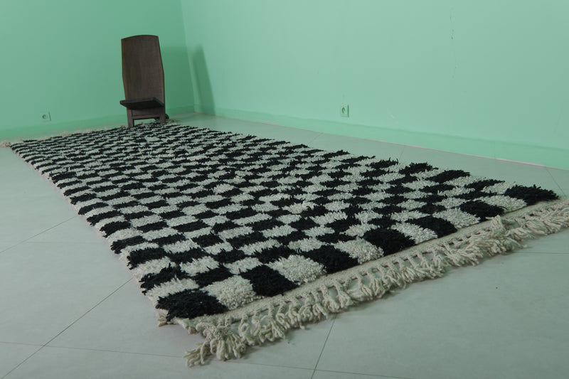 Moroccan Runner Rug - Black Checkered 4.3ft x 13.5ft