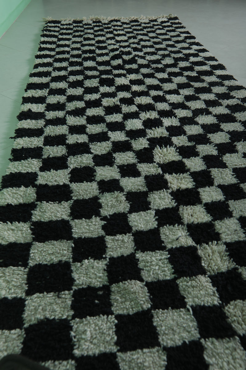 Moroccan Runner Rug - Black Checkered 4.3ft x 13.5ft