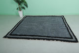 Handmade Moroccan Rug - Gray & Black 6.4 x 6.8 Feet | Wool Accent Carpet