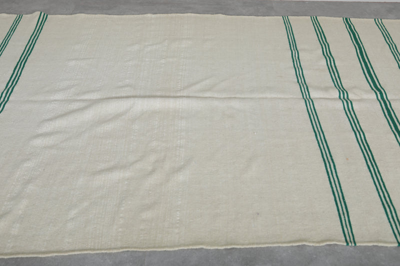 Beige and Green Striped Rug - 5.4 X 9.4 Feet | Handwoven Moroccan Kilim