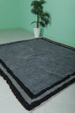 Handmade Moroccan Rug - Gray & Black 6.4 x 6.8 Feet | Wool Accent Carpet